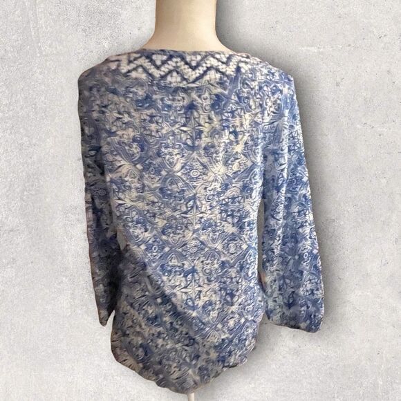 Lucky Brand | EUC Women’s Print Cotton Peasant Top Embroidered Detail Size S - Picture 7 of 11